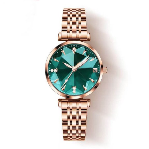 DESIGNICE Women Watch Fashion Rose Gold Diamond Analog Quartz Female Watch for Women Luxury Dress Ladies Stainless Steel Luminous Waterproof Date Wrist Watches Green Dial