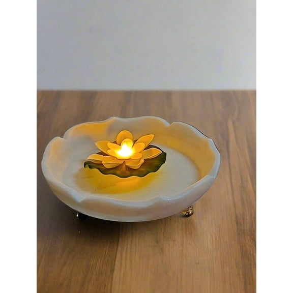 white marble fruit bowl/ snacks platter/ home décor urli bowl with golden metal stand , 8"