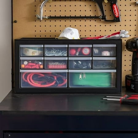 IRIS USA Small Plastic Storage Drawers 10-Drawer – 2 Pack Stackable Teacher Toolbox Craft Small Parts Bead Screw Hardware Building Bricks Organizer Drink and Water Flavor Packet Organizer Black