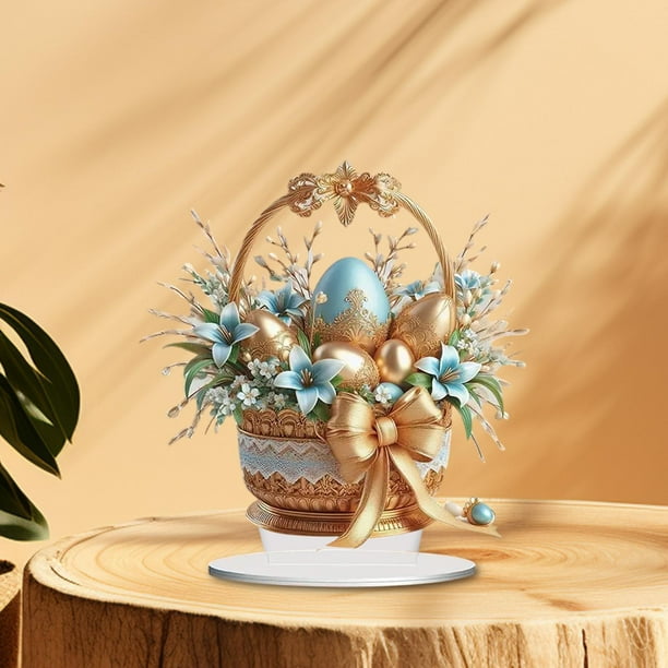 Accesorios de adornos de pascua 2d accesorios de ornamería ligera decoración de mesa de mesa de placa para sala de estar de oficina en interiores Canasta de huevos
