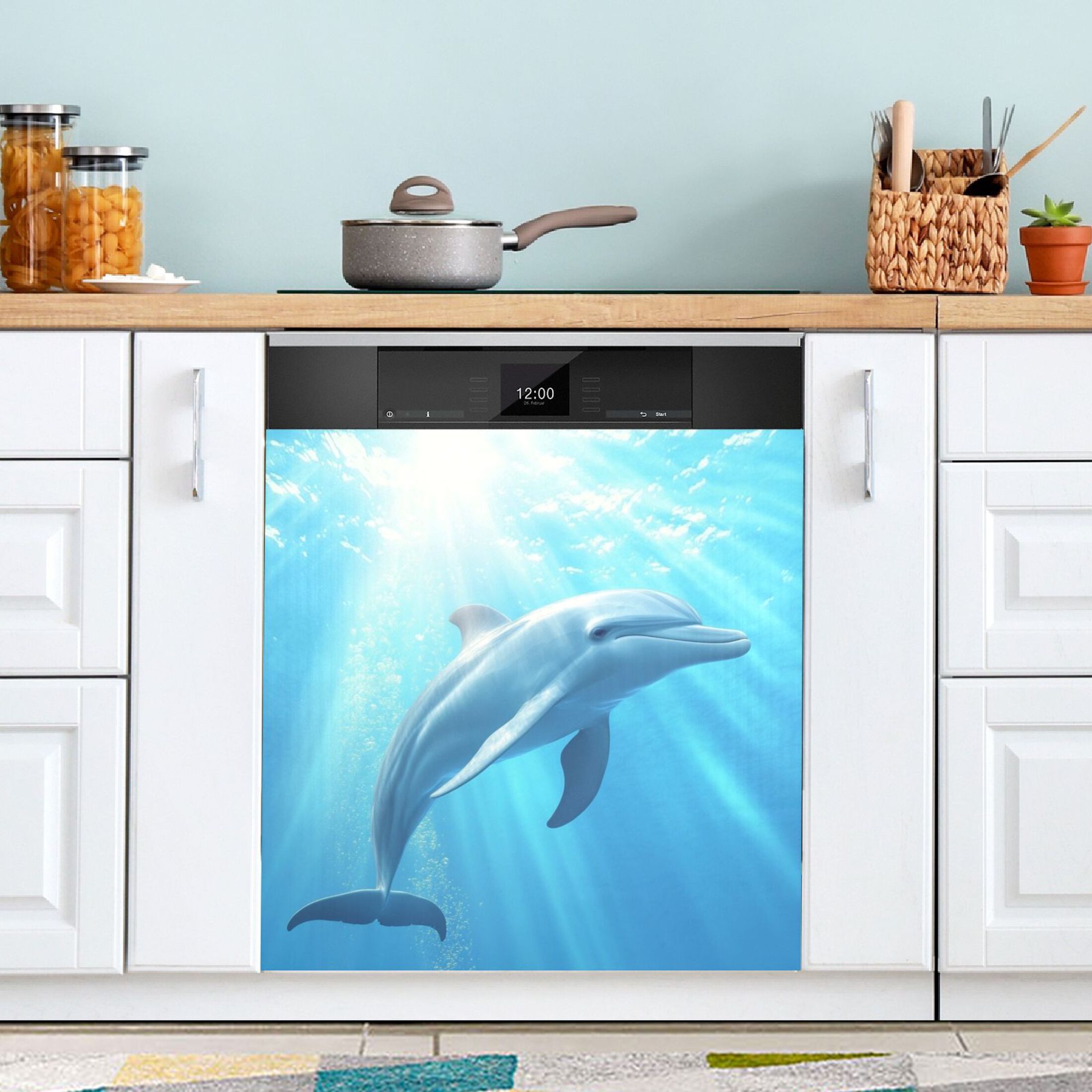 Dishwasher Magnetic Sticker 23x26 Inch Refrigerator Magnetic Sticker Washing Machine Magnetic Sticker Kitchen Panel Magnetic Sticker Home Decor Blue Dolphin Pattern