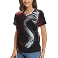 thumbnail image 2 of Fuzoiu Cool Black And White Dragon Print Women's Classic V-Neck T-Shirt, Short Sleeve V Neck Tees for Casual Everyday Wear,Casual Fit Tee,Summer Fashion Tops-XX-Large, 2 of 5