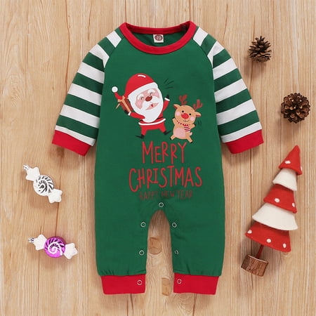 

Sodopo Christmas Baby Pajamas Newborn Infant Baby Christmas Santa Cartoon Letter Print Romper Xmas Jumpsuit One-Piece Coverall Baby Bodysuit