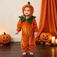 thumbnail image 2 of Ulanda Baby Halloween Pumpkin Romper Unisex Infant Long Sleeve Orange Hooded Jumpsuit (Orange, 4-5 Years), 2 of 6