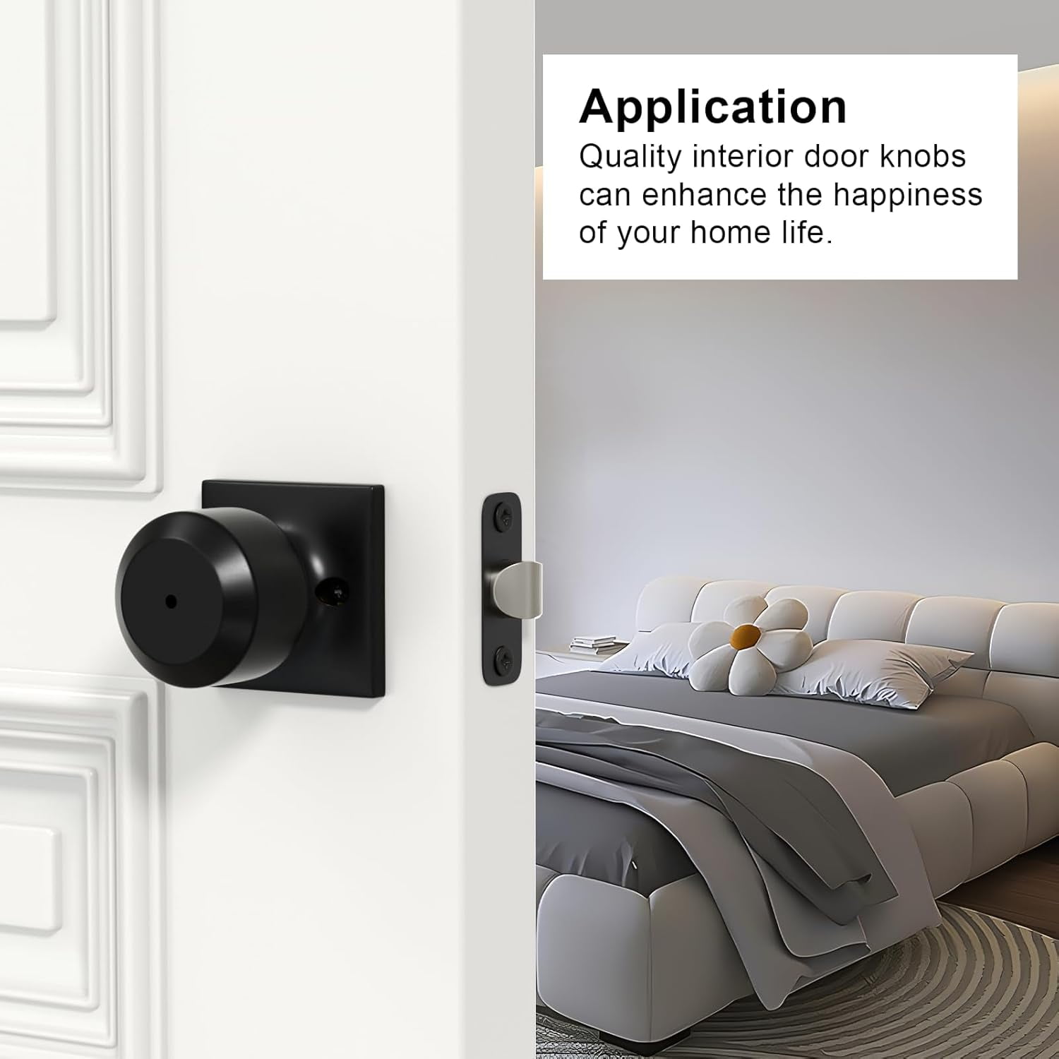 Matte Black Door Knobs Interior, Bedroom Door Knob Bathroom, Interior Door Knobs Privacy Morden Door Knob 1 Pack