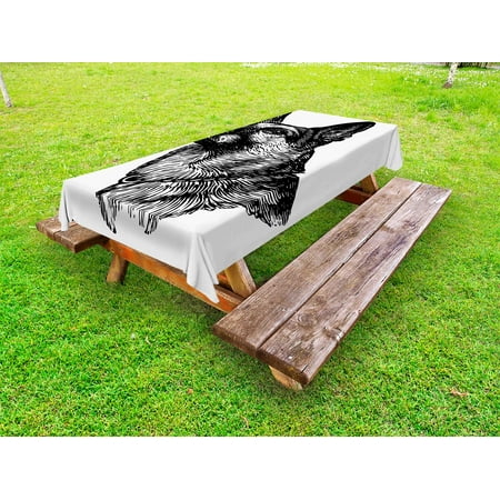 Animal Outdoor Tablecloth, Pencil Sketchy Image of Dogs Human Best Friend Guardian Police Animal Artwork, Decorative Washable Fabric Picnic Table Cloth, 58 X 84 Inches,Black and White, by