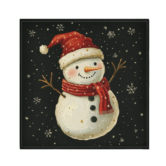 WOBOGO Snowman Wearing Red Hat on Black Background Cloth Napkins 1 Piece Soft Elegant Touch Durable Absorbent Quick Drying for Elegant Dining