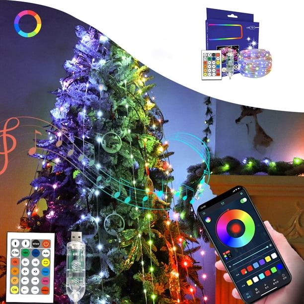Fiudx Ofertas Flash Del Día Solo En Línea Cadena De Luz Led Usb De 20 Metros, Sincronización De Música Bluetooth Inteligente, Con Temporizador De Control Remoto, 16 Colores Rgb, Adecuada Para Habitac