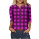 thumbnail image 1 of 3/4 Manga Superior Impresa Botón Suelto Cuello Redondo Camiseta, Tops Sueltos para las Mujeres, 1 of 3