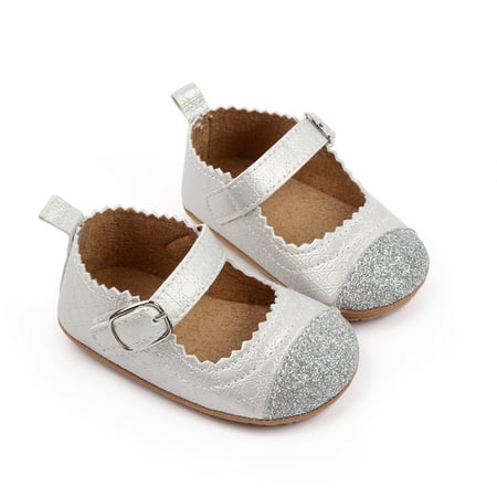 

TALKVE Toddler Girls Patchwork Princess Wedding Party Dress Shoes Rubber Sole Crib Shoes For First Walking