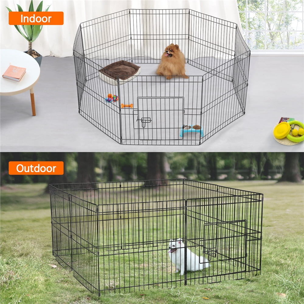 Yaheetech 8 Panels Metal Pet Playpen Foldable Playpen for Puppy Indoor/Outdoor, 24'', Black