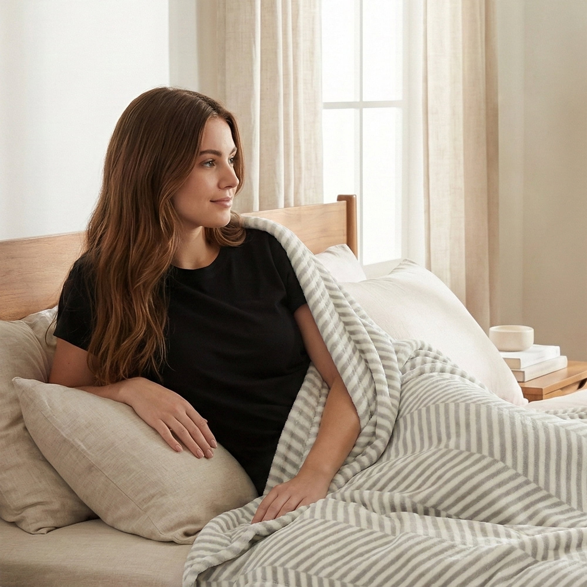Americanflat 50x60 Fleece Throw Blanket - Classic Herringbone Pattern Design - Soft Throw For Couch And Bed - Cozy Comfort For Any Room - White
