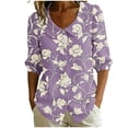 thumbnail image 2 of VBVC Women's Floral Button Down Blouse , Summer Collared Top For Women , Ladies' Lightweight Puff 3/4 Sleeve Tunic Shirt, Purple , S-2XL, 2 of 6