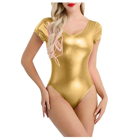 

UoCefik Womens Sexy Short Sleeve Bodysuit One Piece Satin Bodysuits Babydoll