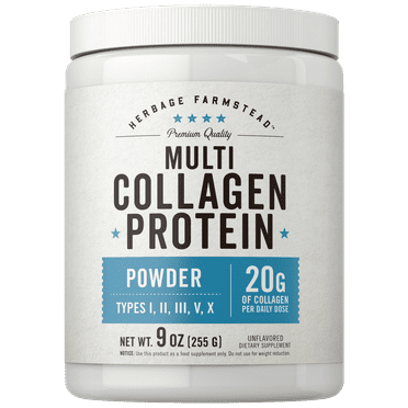 Multi Collagen Protein Powder | 9oz | Unflavored | Types I, II, III, V, X | by Herbage Farmstead