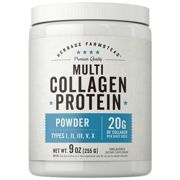 Multi Collagen Protein Powder | 9oz | Unflavored | Types I, II, III, V, X | by Herbage Farmstead