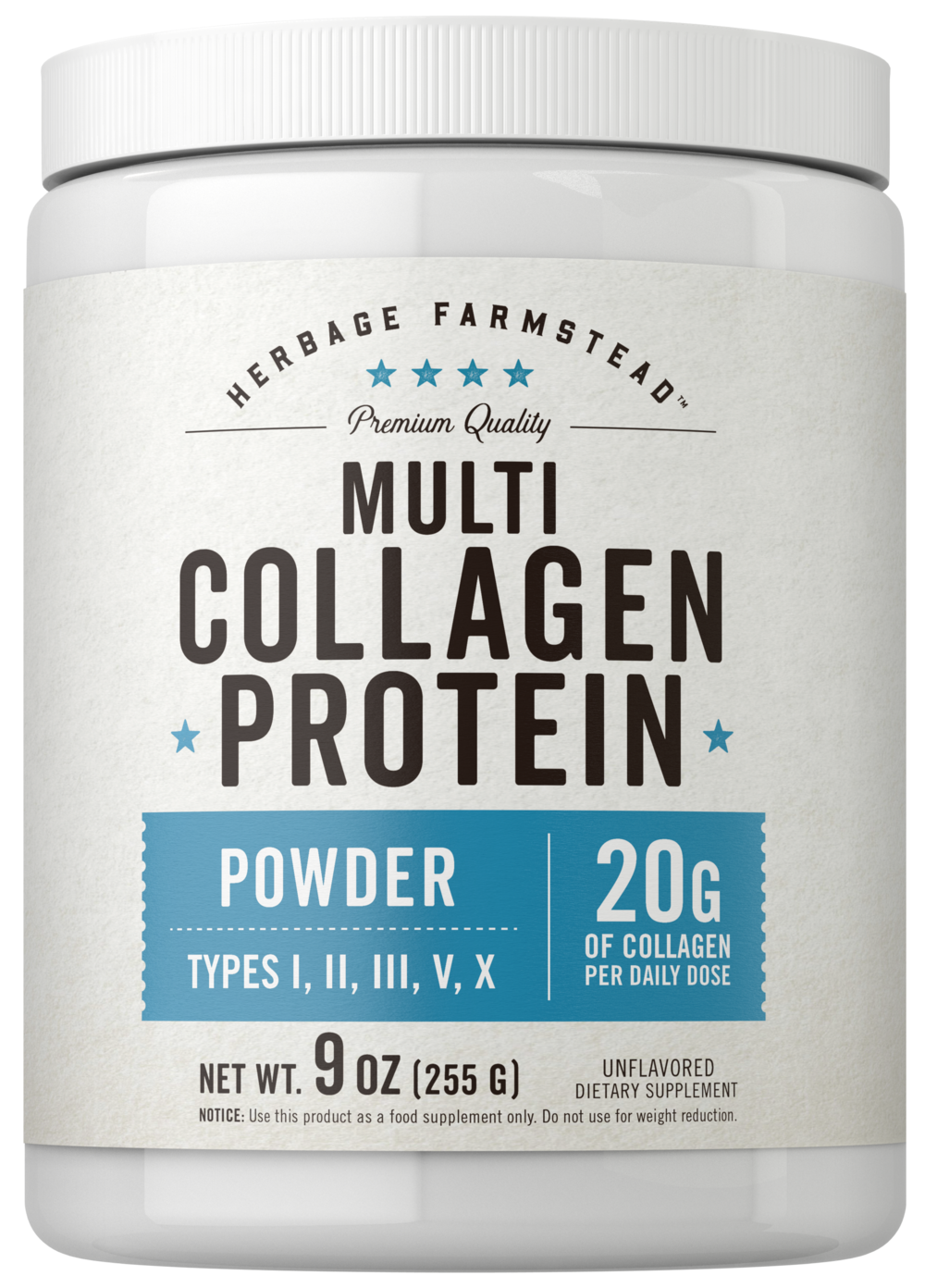 Multi Collagen Protein Powder | 9oz | Unflavored | Types I, II, III, V, X | by Herbage Farmstead