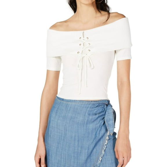 Sage The Label Womens Lace-up Basic T-Shirt, White, Large