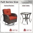 thumbnail image 3 of 3 Piece Patio Furniture Set, 2 Outdoor Swivel Rocking Chairs with Side Table, Thick Cushions Wicker Glider Chairs, All-Weather Brown Rattan Bistro Set for Porch, Deck, Pool (Red), 3 of 9