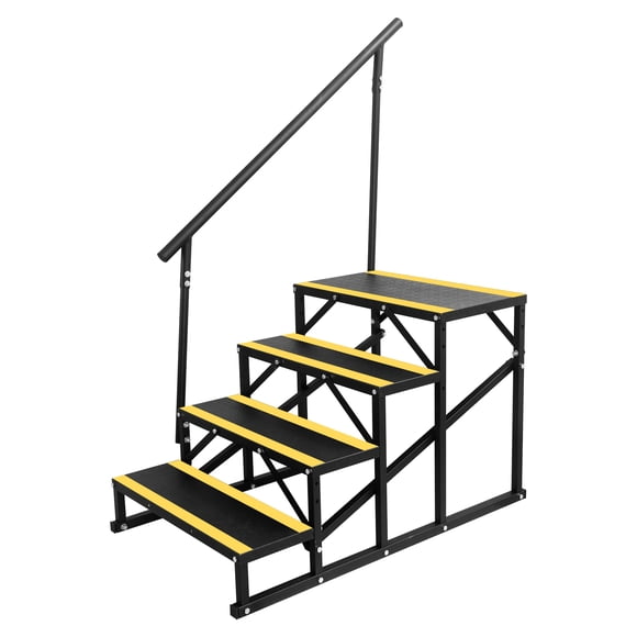 Garvee 4-Step RV Stairs with Handrail, Portable Hot Tub & Pool Steps with Non-Skid Tape, Heavy Duty Alloy Steel for RV, Camper, Travel Trailer, Indoor & Outdoor Use, Black