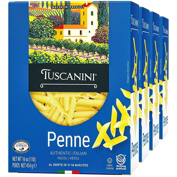 Tuscanini Authentic Italian Penne Pasta 16oz 4 Pack Made with Premium Durum Wheat , Done in 11-14 Minutes