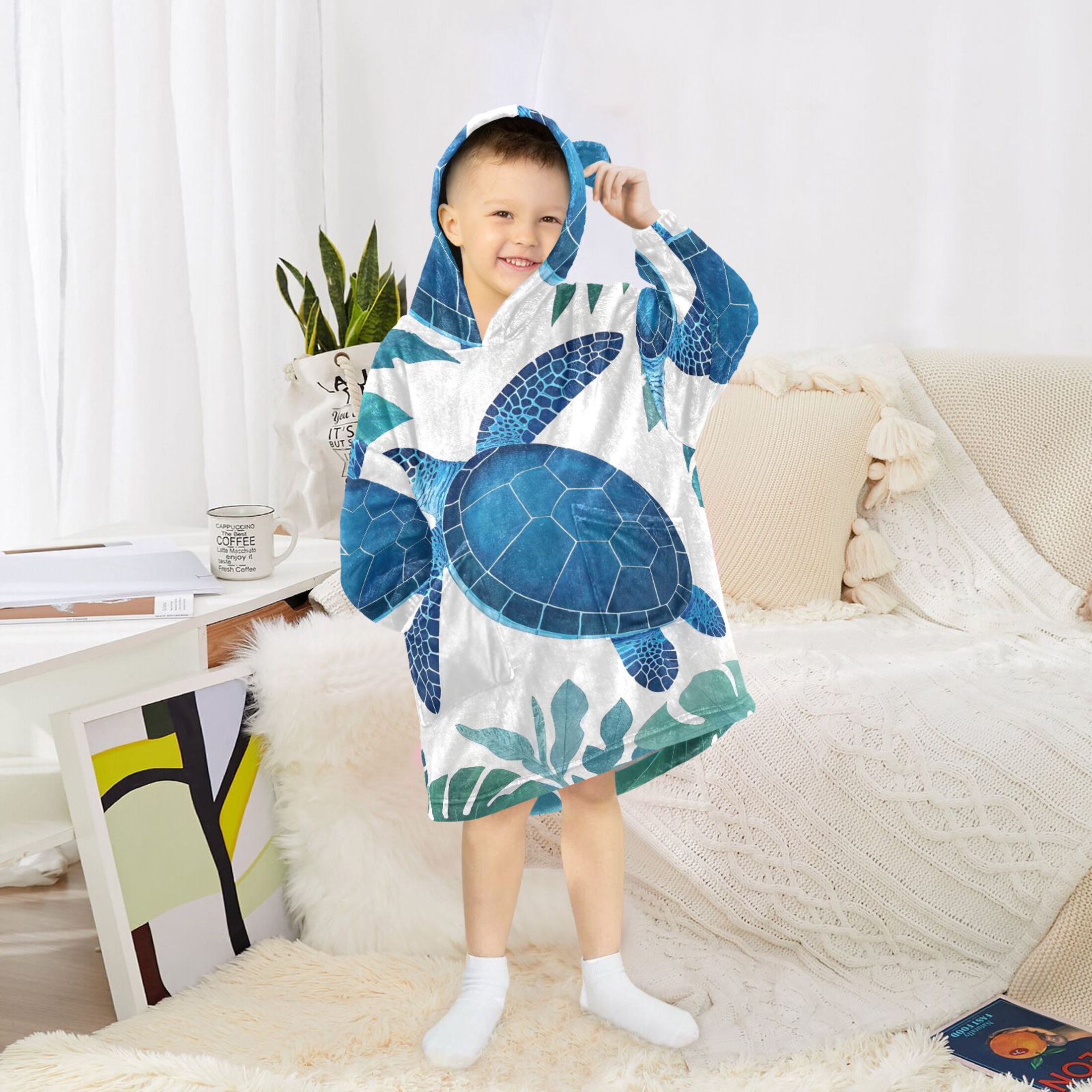 joogoo Wearable Blanket Hoodie Turtle Palm Leaves for Flannel Sherpa Pocket 3-14 YR M