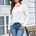 thumbnail image 6 of Smupbvky Mock Neck Sweater for Women Front Cuts Drop Shoulder Pullover Trendy Winter Cute Cuffed Long Sleeve Tops (M, White), 6 of 8
