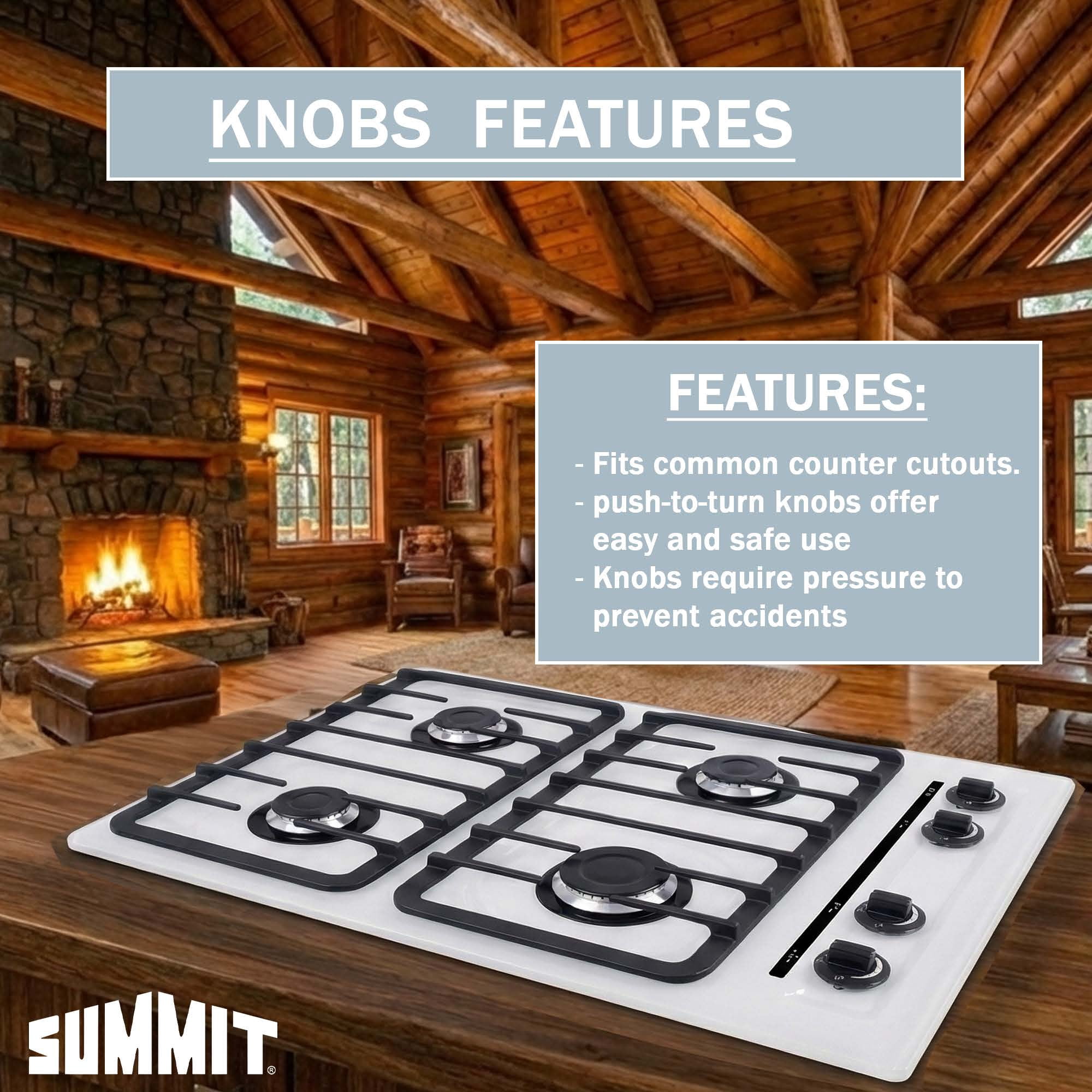 Summit 24 Inch Gas Cooktop, 4 Burners, Electric Ignition, 115V-3 Gas Cooktop, Made in the USA, White- WNL033I
