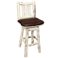 thumbnail image 3 of Montana Collection Barstool w/ Back & Swivel, Clear Lacquer Finish w/ Upholstered Seat, Saddle Pattern, 3 of 4