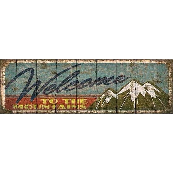 WELCOME TO THE MOUNTAINS Wood 8x2one-half inch Box Sign by Sixtrees