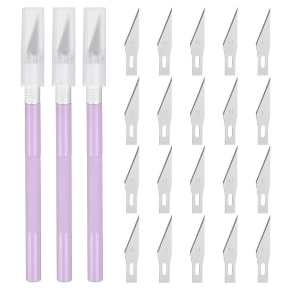 Uxcell 3pcs Exacto Art Craft Hobby Precision Utility Knife Set with 20pcs Extra #11 Blades for Carving Crafting Stencil Light Purple