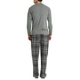 thumbnail image 3 of Mens Pajamas Jammies 4 Piece Long Sleeve Shirt Fleece Bottom Adjustable Slipper House Shoes Black Grey Manhattan Plaid XL, 3 of 3