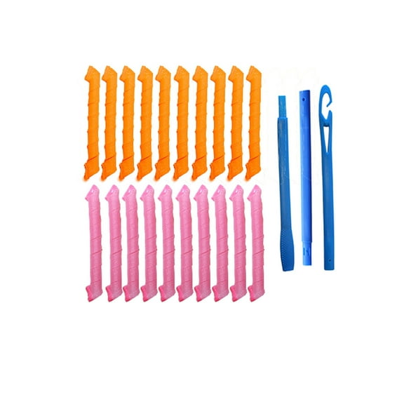 FACEGA 20Pcs Heatless Curlers,Soft Heatless Hair Curler,Durable Hair Curlers with Silicone Caps,Pink&Orange