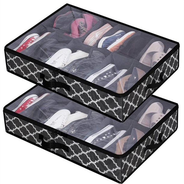Yipa Shoe Storage Under Bed Organizer Foldable See Through Shoes Box With Clear Cover Bedroom