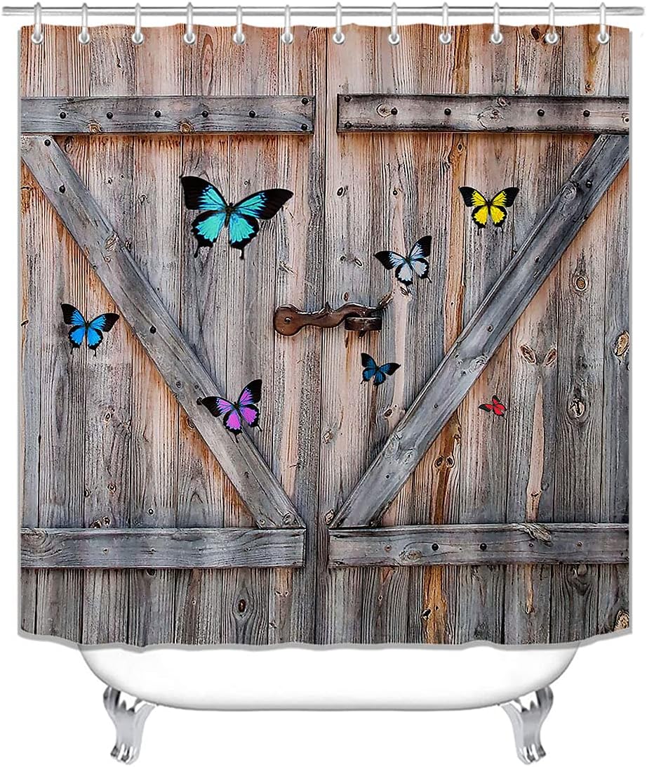 Sonernt Vintage Western Shower Curtain 60x72inch, Rustic Barn Door