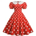 thumbnail image 5 of QLEICOM 1950's Dresses for Women Vintage, Round-Neck Short Sleeve Puff Sleeve Polka Dot Dress, Stretch Slim High Waist Swing Dress, Audrey Hepburn Style Party Dresses Watermelon Red S, 5 of 5