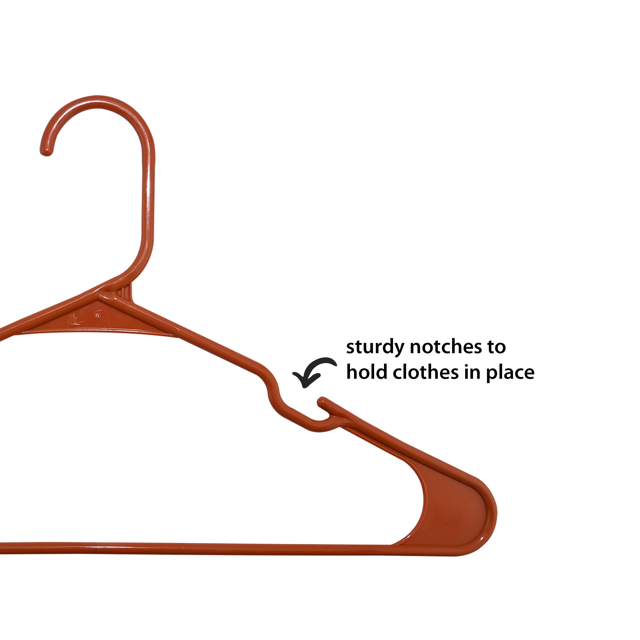 Mainstays Plastic Clothes Hangers, Notched, Adult, Texas Orange, 50 Count