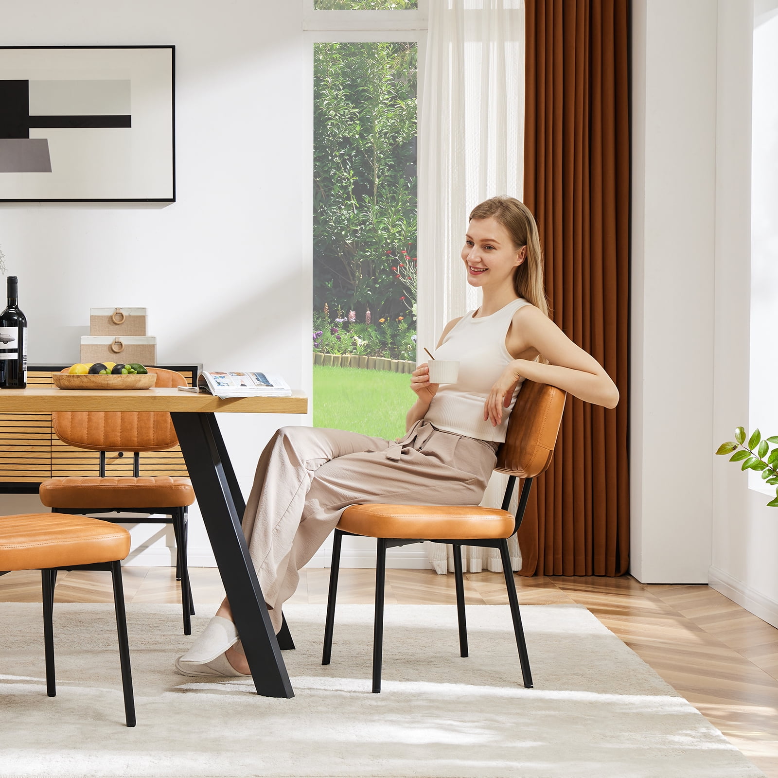 GIANNA Dining Chairs Set of 2, Sturdy Accent Chairs Modern Faux Leather Desk Chair with Metal Legs for Kitchen, Living Room, Bedroom