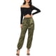 thumbnail image 2 of Pantalones cargo de satén para mujer Inspire Chic, de cintura alta, con cintura elástica, casuales, 3XL, verdes, 2 of 7