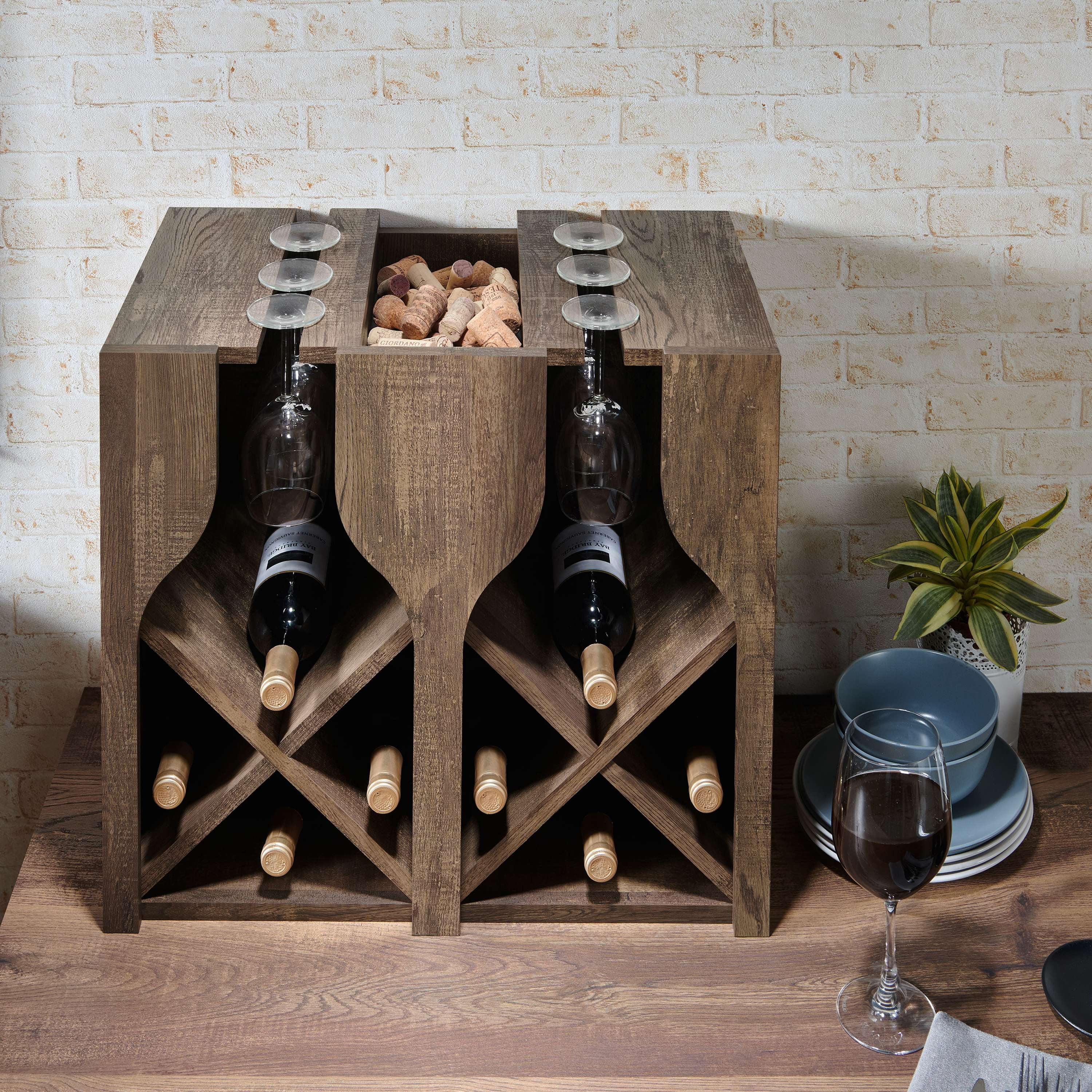 Furniture of America Tulum Wood Multi Storage Wine Rack Reclaimed