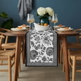 Black Flowers Table Runner, Floral Geometric Classic Traditional Border ...