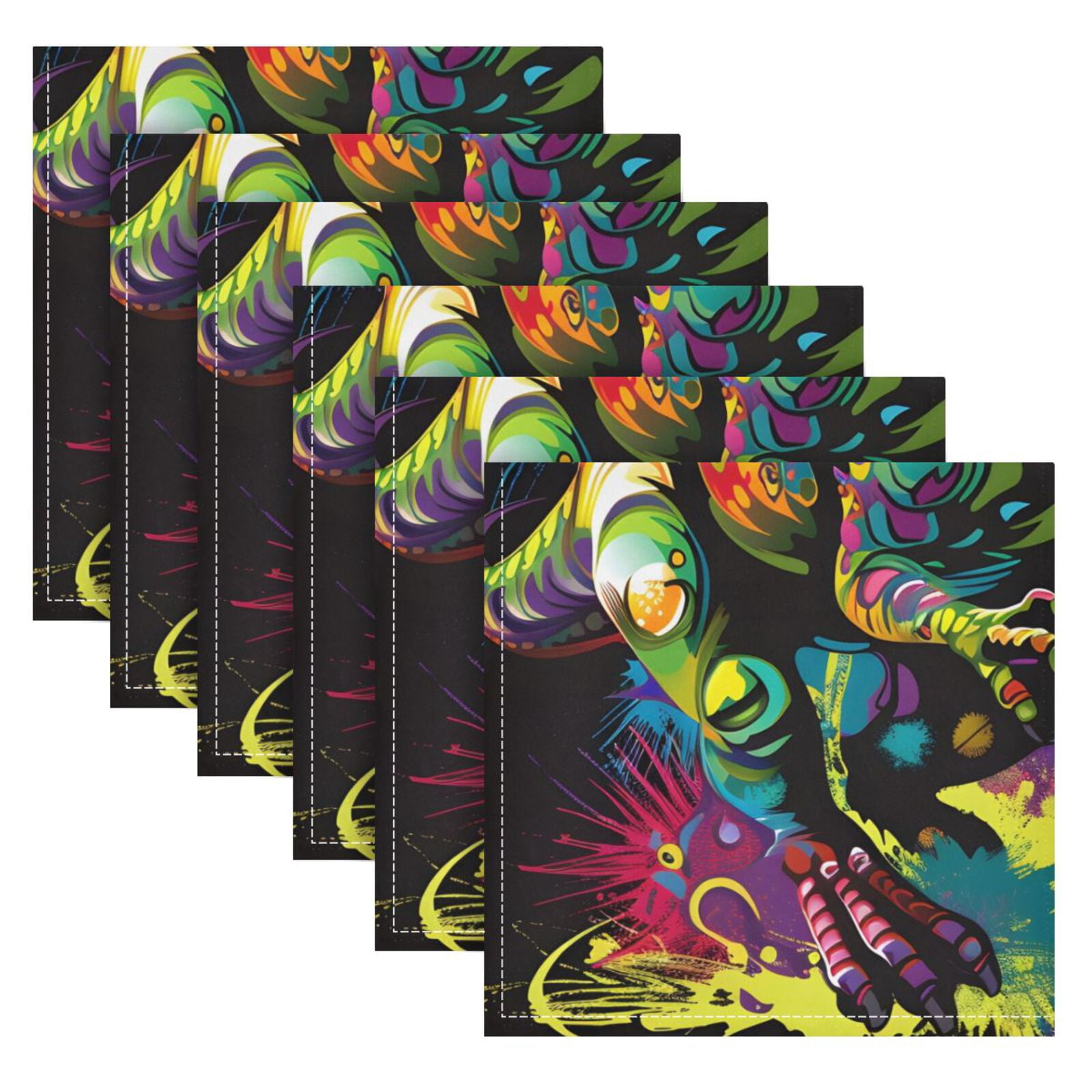 JSTEL Dinosaur T-rex Dino Cloth Napkins Set of 6, 20x20 Inch Washable and Reusable Napkin for Decoupage Dinner Party Everyday Use