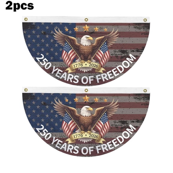 Patriotic 250th Anniversary Independence Day Bunting Flags 2PCS Polyester Hanging Decorations for Porch Patio Outdoor Display