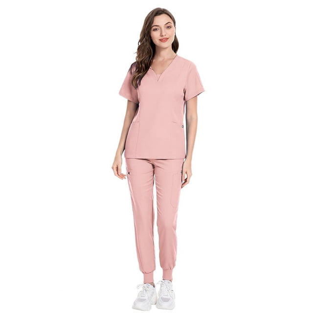Traje quirúrgico de cuello dividido para mujer, ropa de mano con cepillo elástico para hospital, ropa de trabajo de enfermera de manga corta con estampado