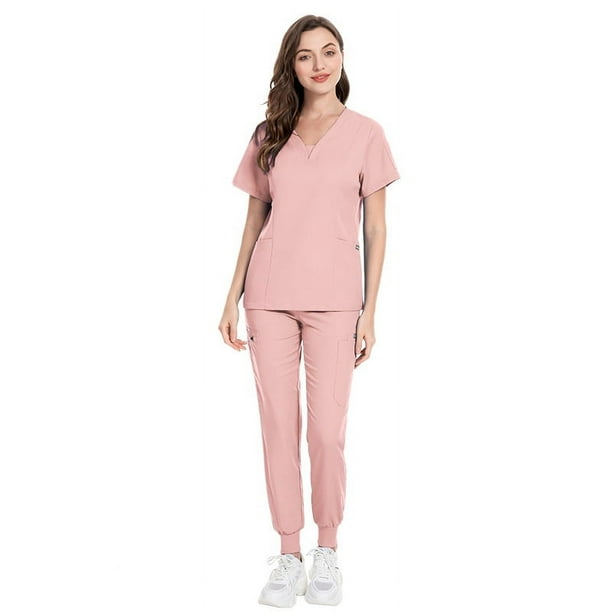 Traje quirúrgico de cuello dividido para mujer, ropa de mano con cepillo elástico para hospital, ropa de trabajo de enfermera de manga corta con estampado