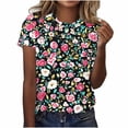 thumbnail image 2 of Fartey Boho Tops for Women Plus Size Summer Short Sleeve Shirts Slin Fit Crew Neck Tunic Shirt Retro Floral Print Tees Loose Casual Beach Vacation Tshirts Multicolor L, 2 of 5