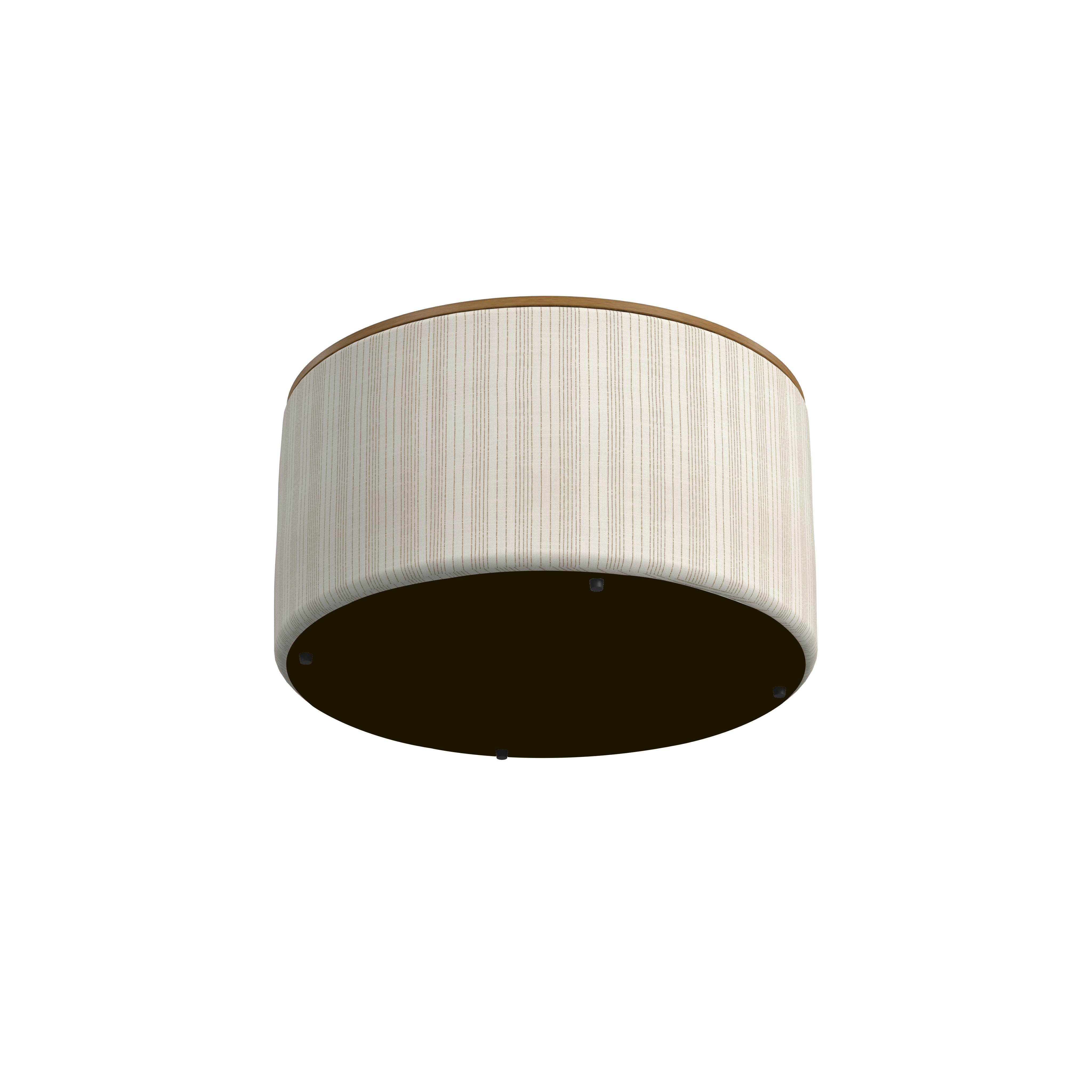 HomePop Large Modern Round Storage Ottoman with Wood Lift-Top Lid, Marigold Pinstripe/Honey Oak