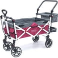 thumbnail image 3 of Creative Outdoor Titanium Series Push Pull Wagon Stroller with Canopy Folding Wagon for Kids, Pink/Gray, 3 of 8