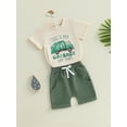 thumbnail image 4 of Baby Toddler Boys Shorts Set, 6 12 18 24 Months 2T 3T Short Sleeve Garbage Truck Letters Print T-shirt with Elastic Waist Shorts Summer Outfit, 4 of 9