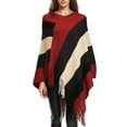 thumbnail image 1 of Femmes Splice Rayé Poncho avec Pompons Tricoté Châle Écharpe Frangée Wraps Pashminas Pull Cape Cadeaux pour les Femmes, 1 of 5